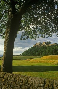 Green fields and castle in scotland